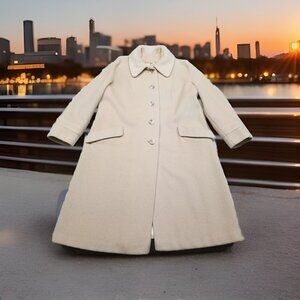 ✅VTG Kashara/Lorendale 100% WOOL 60s Style Long Cream Winter Coat 5 Button STAIN